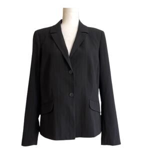 Parellel Blazer Jacket Black Brown Pinstriped Button Front Career Office Size 14